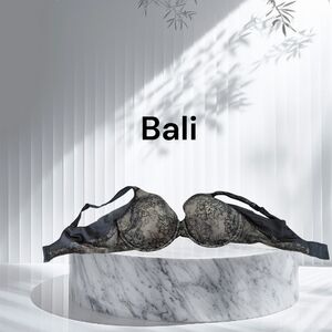 Bali Women Bra 42D Black Beige Padded Underwired Lace Adjustable Straps #654B